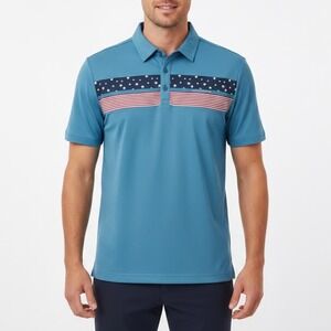 TravisMathew Good Good Patriot Blue Americana Stars Stripes Polo Shirt S